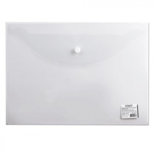 Папка-конверт с кнопкой STAFF, А4, 340х240 мм, прозрачная, до 100л., 0,12 мм, 225173