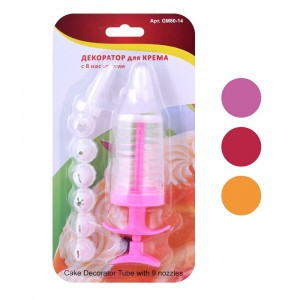 Декоратор-шприц д/крема с 8 насадками, 100мл, 18см,d=5см (кратность 6шт!!!)пластик GM80-14 Мультидом