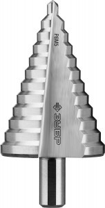 Сверло ЗУБР "ПРОФЕССИОНАЛ" 12-ступен. по мет., ст. Р6М5, d6-52, 3-хгран. хв., L-100 мм, 13мм