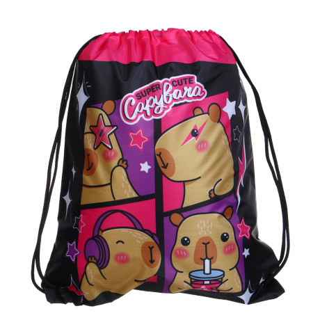 Мешок для сменной обуви на завязках, 34,8x41,5см, "Капибара/Панда", полиэстер