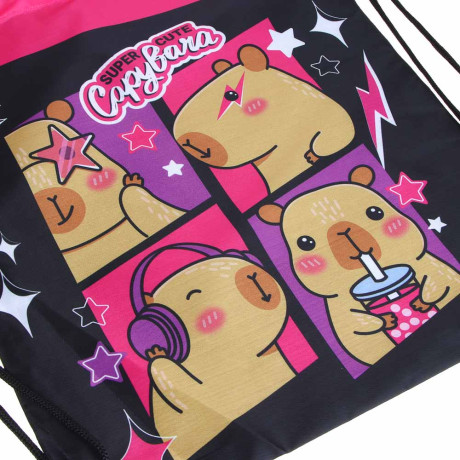 Мешок для сменной обуви на завязках, 34,8x41,5см, "Капибара/Панда", полиэстер