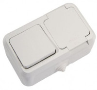 Makel блок (выкл 1 кл. + роз. 1 мест.) бел. земля, п/герм., крышк. (IP44) 18350 (+)