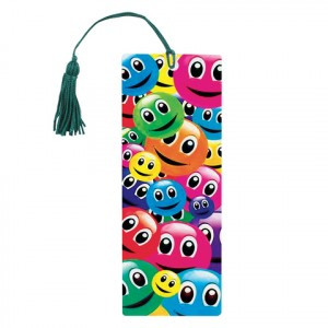 Закладка д/книг с линейкой, 3D объемная, BRAUBERG, "Смайлики", с декорированным шнурком, 128096