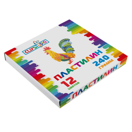 ClipStudio Пластилин 12 цветов 240 грамм в картонном выдвижном пенале