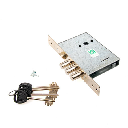 Замок врез ГАРДИАН-3011 сувальдный (защелка, 3 ригеля 15,8мм, м/о-77мм) б/ручек \15