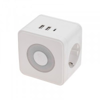 REXANT разветвитель (тройник) куб 2роз. 16А земля + 2хUSB-A 2,4А + USB-C 3А, ночник белый 11-1251