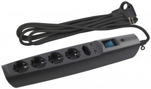 ЭРА сет. удл.-фильтр SFU ПВС 3х0.75 5роз(1пл.)+2USB 2м 10А (полн.защита, земля, шт,черн)SFU-5es-2m-B