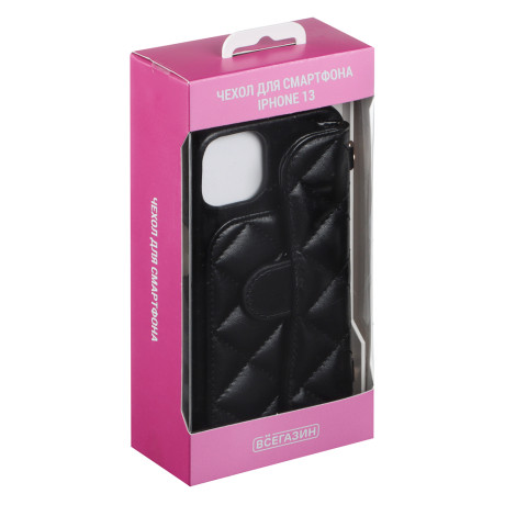 ВСЁГАЗИН Чехол для смартфона Дизайн, iP - 13, черный, фэшн, цепочка c черной кожей и кулоном