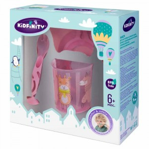 Набор: тарелка на присосе 400мл, кружка 200мл, стол. приборы на присоске розовый 431332205 Бытпласт