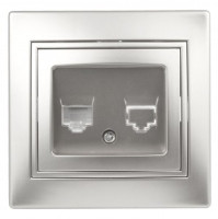 ЭРА Intro Plano роз. телеф., СУ 1 мест. RJ11, алюминий, 1-302-03, Б0027621