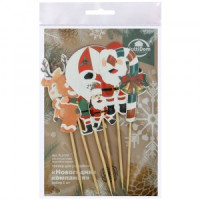 Топпер для украшения Новогодняя компания 14см, н-р 6шт (кратн 6!!!) дерево, бумага VL2-319 Мультидом