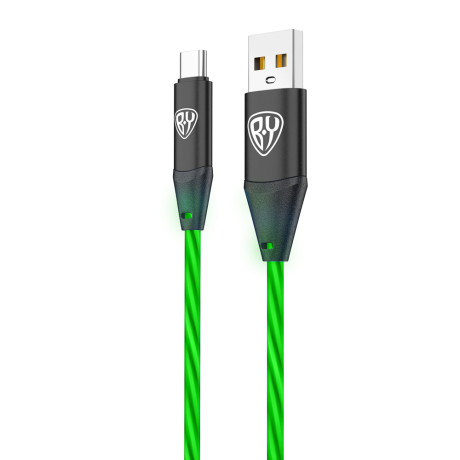 BY Кабель для зарядки Светящийся Type-C, 1м, 2.4А, Быстрая зарядка, подсв. зеленая, Герои, ЛЕШИЙ