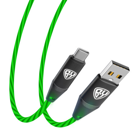 BY Кабель для зарядки Светящийся Type-C, 1м, 2.4А, Быстрая зарядка, подсв. зеленая, Герои, ЛЕШИЙ