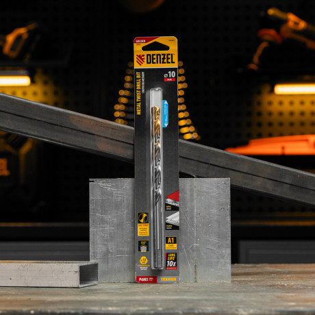 Сверло спиральное по металлу 10 х 184 мм, Р6М5, Golden Tip, удлиненное Denzel