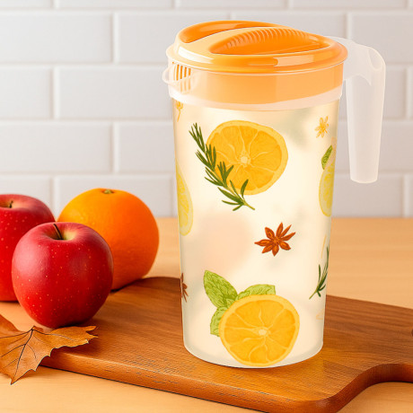 Кувшин 1,5л с крышкой, с декором, пластик