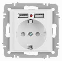 ЭРА Intro Accent мех. роз. СУ 1 мест 16А 250В (земля, шторки + 2хUSB) белый матовый 6-410-01М