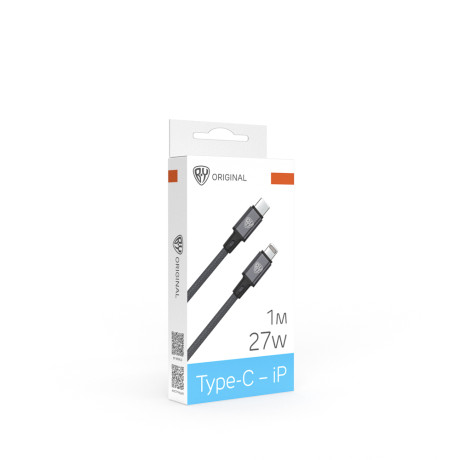 Кабель для зарядки Type C-iP BY Solid, 27Вт, 1 м, 3A, нейлон, мет. кон., графитовый