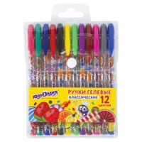 Ручки гелевые ЮНЛАНДИЯ, НАБОР 12 шт., АССОРТИ, корпус с печатью, узел 0,5 мм, линия письма 0,35 мм,
