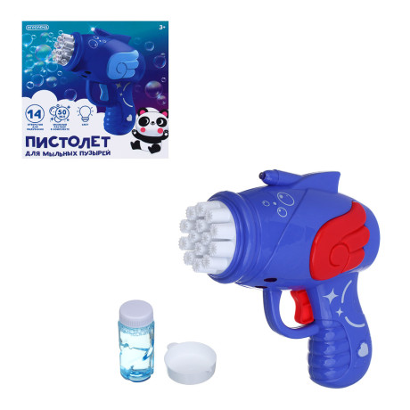 ИГРОЛЕНД Пистолет для выдувания мыльных пузырей, PP, 3хАА, 50мл., мыльный р-р, 15х6,6х14,5см, 3 диз.