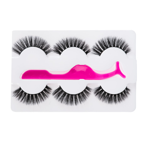 Набор накладных ресниц 3 пары и пластиковый пинцет тм ЮНИLOOK , пластик, нейлон, 3 эффекта