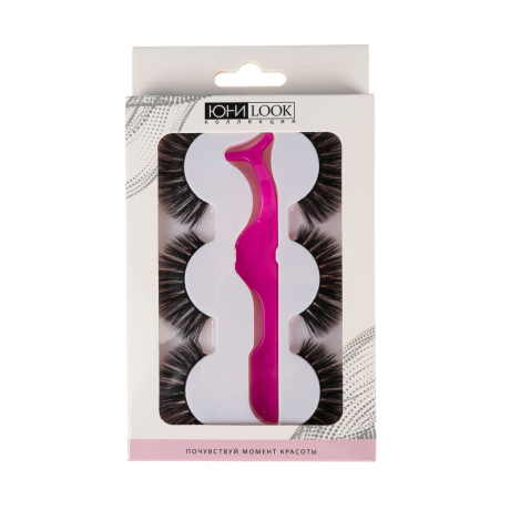 Набор накладных ресниц 3 пары и пластиковый пинцет тм ЮНИLOOK , пластик, нейлон, 3 эффекта