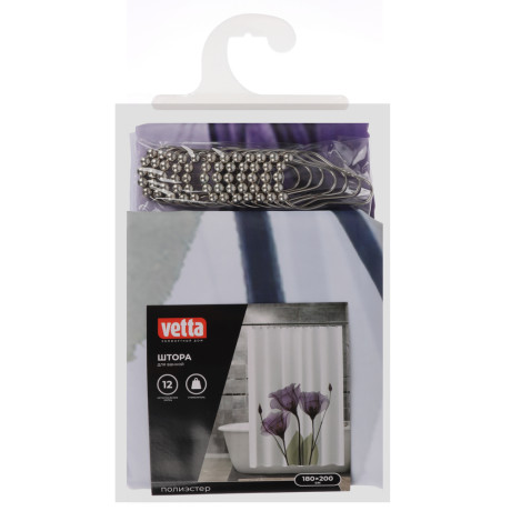 VETTA Шторка для ванной, с утяжелителем, полиэстер, 90 г/м2, 180x200см, Цветы, 057