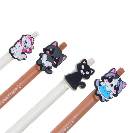 Ручка шариковая автоматическая синяя, с фигуркой в форме котика, 4 дизайна