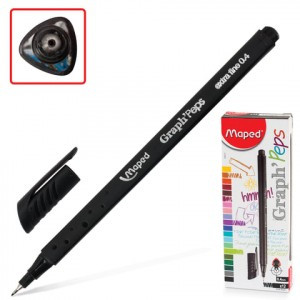 Ручка капиллярная MAPED "Graph' Peps", трехгр., корпус черный, линия 0,4 мм, черная, 749111 141709