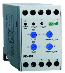 DEKraft реле контроля фаз РК-101 380В тип 01, 1 перекл. конт. (обрыв, перекос, черед. фаз) 23300DEK