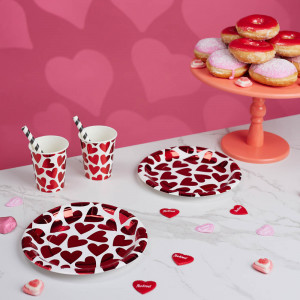 Набор стаканов бумажных, с фольгированным слоем, с сердечками, 2 цвета, красный, розовый, 230 г