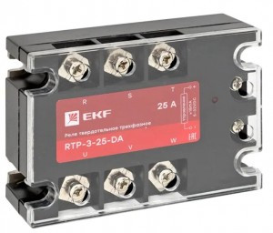 EKF реле твердотельное трехфазное U=24-480В, 25А, Uупр=3-32В DC, RTP-25-DA