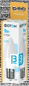 ФОТОН лампа св/д свеча B35 E27 9W(855lm) 3000K 2K без пульсации 99x37 3г арт.23973