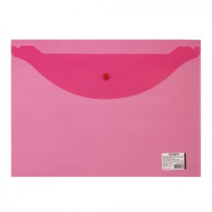 Папка-конверт с кнопкой STAFF, А4, 340х240 мм, прозрачная, красная, до 100л., 0,12 мм, 225172