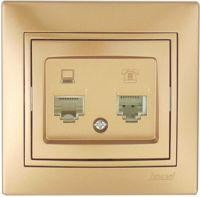 Lezard Мира роз. телеф./компьют. СУ 2 мест. металлик золото (RJ11+RJ45) (корпус PC) 701-1313-143