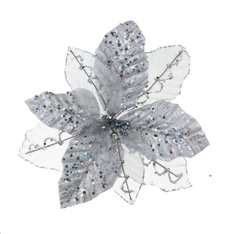 СНОУ БУМ Пуансетия 20 см на прищепке (9 лепестков), глиттер, металл, полиэстер, 26-524