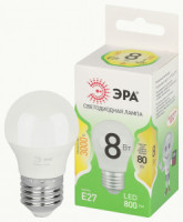 ЭРА GREEN LINE лампа св/д шар P45 E27 8W(800lm) 3000K 2K P45-8W-830-E27 46x110 67023