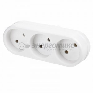 REXANT разветвитель (тройник) 3роз. 6/10А линейный (угол 45гр., PP полипропилен) белый 11-1078