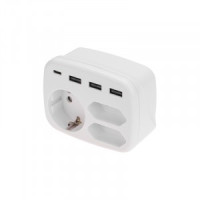 REXANT разветвитель (тройник) 1 роз. 16А земля + 2роз. 2x2,5А +3хUSB-A 2,4А +USB-C 3A белый 11-1250