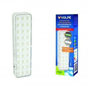 Volpe св-к св/д аварийный 2W(120lm) 6500K пластик "ВЫХОД" 3,5ч (ак-р 12V 1.2Ah) AC/DC ULR-Q401 2W/DW