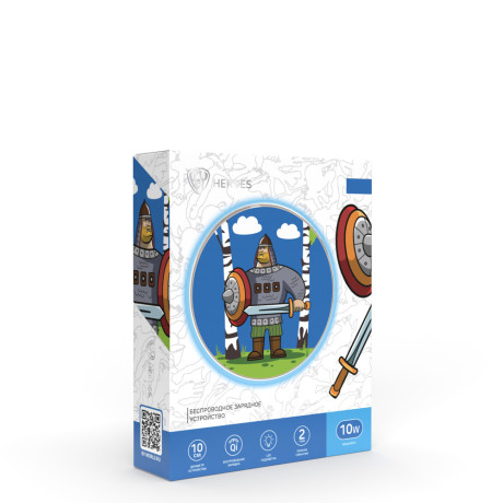 BY Беспроводное зарядное устройство Qi Герои, LED подсветка, 10W, D10см, Добрыня