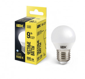 IEK лампа св/д шар G45 E27  9W(900lm) 6500К 6K 89x45 матовая LLE-G45-9-230-65-E27