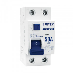 TOKOV Electric выкл. дифферинциальный(УЗО) 2P (1P+N) 50А 100мА тип AC 6кА  TKE-PZ60-RCDM-2-50-100-AC