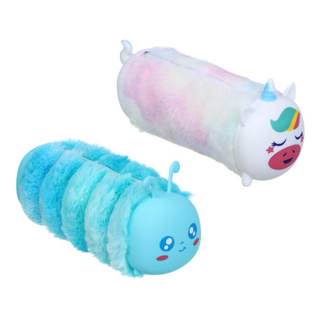 Пенал фигурный 22-23,5х8см, плюш, полиэстер, силикон, 2 дизайна