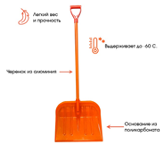 Лопата из поликарбоната ОРИГИНАЛ-ЛАЙТ (Эталон) 380х400мм с металлическим черенком и пластиковой V-ручкой
