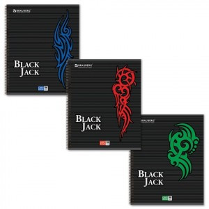 Тетрадь 96л., BRAUBERG гребень, клетка, выбор. лак, "Black Jack", 3 вида, EAC, 401850