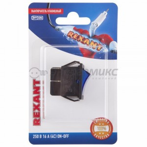 REXANT выкл. клавиш.250V16А(4с)ON-OFF син.с подсв.(RWB-502, SC-767, IRS-201-1)BL1,(10!), 06-0306-B