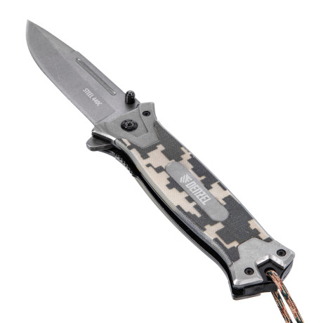 Нож складной, многоцелевой, системы Liner-Lock, с накладкой G10 на прямой рук-ке+стеклобой Denzel