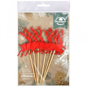 Топпер для украшения Олень 13,5см, н-р 6шт (кратность 6!!!) дерево, бумага VL2-318 Мультидом