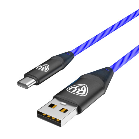 BY Кабель для зарядки Светящийся Type-C, 1м, 2.4А, Быстрая зарядка, подсв. синяя, Герои, ПЕРЕСВЕТ