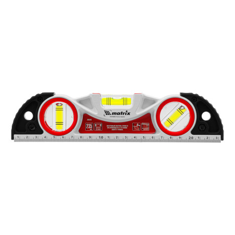 Уровень алюминиевый литой, фрезерованный, 3 глазка, две ударные площадки, 235 мм Matrix